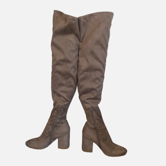 Marc Fisher Ltd Tan Faux Suede Thigh High Block Heel Boots 6.5 - Picture 6 of 10